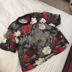 mesh embroidered crop top